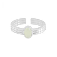 Oval Green Crystal Sterling Silver Adjustable Ring
