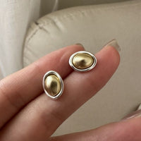Geometric Gold and Silver Oval Stud Earrings