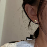 Geometric Gold and Silver Oval Stud Earrings