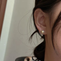Geometric Gold and Silver Oval Stud Earrings