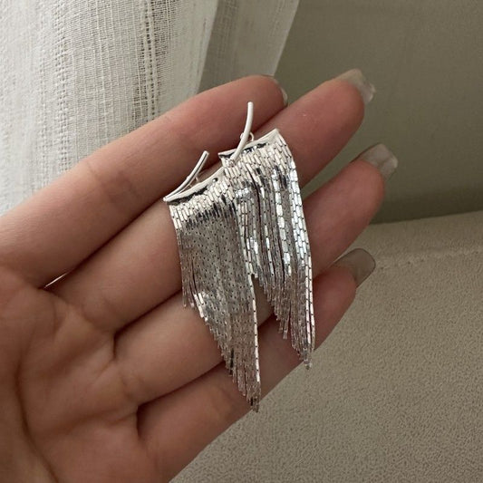 Irregular Tassel 925 Sterling Silver Drop Earrings
