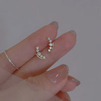 Crystal Crescent Moon Stud Earrings in 925 Sterling Silver