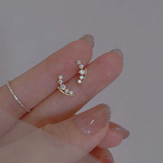 CZ Crescent Moon Stud Earrings in 925 Sterling Silver