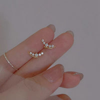 Crystal Crescent Moon Stud Earrings in 925 Sterling Silver