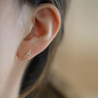 Crystal Crescent Moon Stud Earrings in 925 Sterling Silver