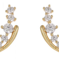 Crystal Crescent Moon Stud Earrings in 925 Sterling Silver