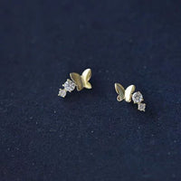 Flying Butterfly Crystal Sterling Silver Stud Earrings