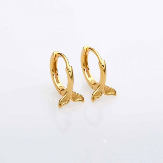Mermaid Fish Tail 925 Sterling Silver Hoop Earrings