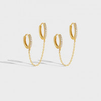 Double Crystal Chain Hoop Earrings in 925 Sterling Silver