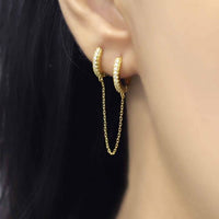 Double Crystal Chain Hoop Earrings in 925 Sterling Silver