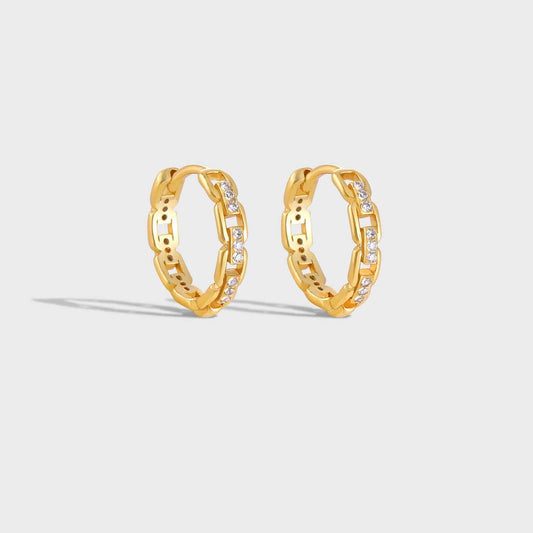 Hollow CZ Chain Hoop Earrings, 925 Sterling Silver