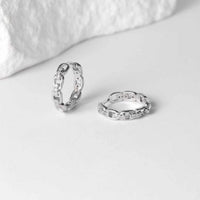 Hollow Crystal Chain Hoop Earrings, 925 Sterling Silver