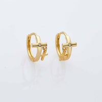 Holiday Mini Crystal Cross Hoop Earrings, 925 Sterling Silver