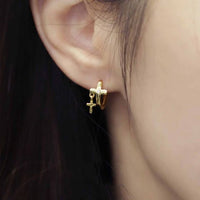 Holiday Mini Crystal Cross Hoop Earrings, 925 Sterling Silver