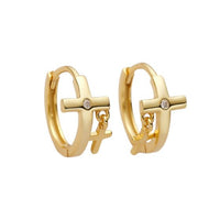 Holiday Mini Crystal Cross Hoop Earrings, 925 Sterling Silver