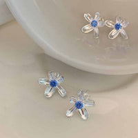 Blue Cubic Zirconia Flower Sterling Silver Stud Earrings