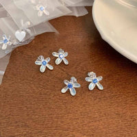Blue Cubic Zirconia Flower Sterling Silver Stud Earrings