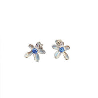 Blue Cubic Zirconia Flower Sterling Silver Stud Earrings