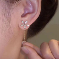 Crystal Flower Tassel Earrings in 925 Sterling Silver