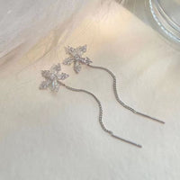 Crystal Flower Tassel Earrings in 925 Sterling Silver