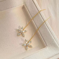 Crystal Flower Tassel Earrings in 925 Sterling Silver