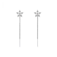 Crystal Flower Tassel Earrings in 925 Sterling Silver