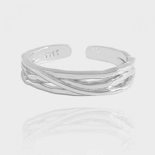 Irregular Interlaced Lines 925 Sterling Silver Adjustable Ring