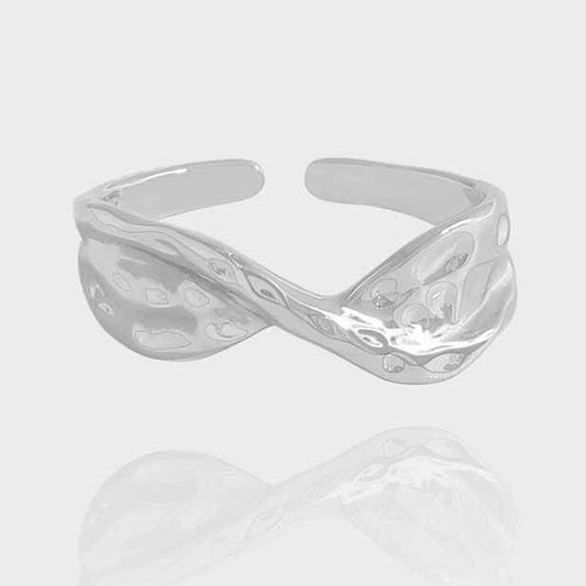 Irregular Folding Twisted 925 Sterling Silver Adjustable Ring