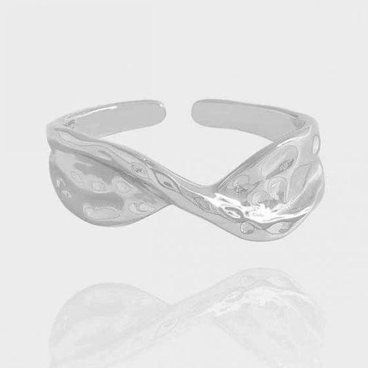 Irregular Folding Twisted 925 Sterling Silver Adjustable Ring