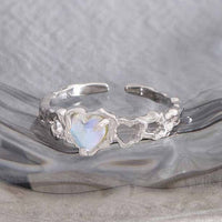 Natural Moonstone Heart Hollow 925 Sterling Silver Adjustable Ring