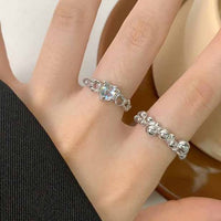 Natural Moonstone Heart Hollow 925 Sterling Silver Adjustable Ring