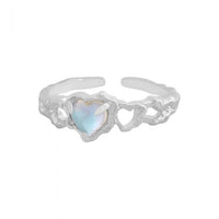 Natural Moonstone Heart Hollow 925 Sterling Silver Adjustable Ring