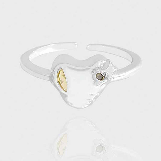 Irregular Heart and Star CZ Adjustable Sterling Silver Ring