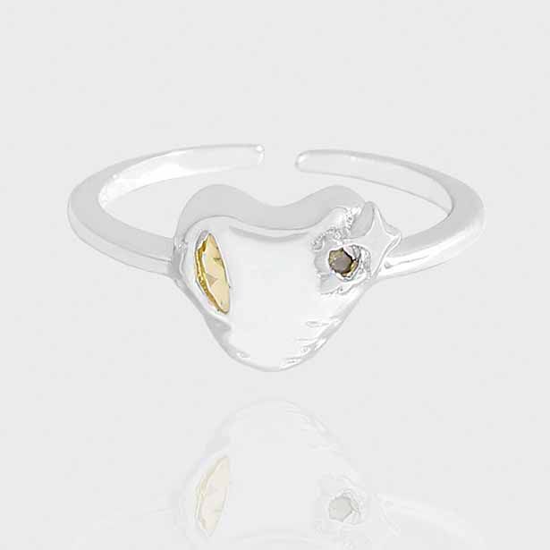 Irregular Heart and Star Crystal Adjustable Sterling Silver Ring