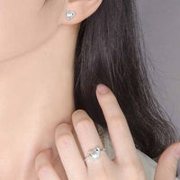 Irregular Heart and Star Crystal Adjustable Sterling Silver Ring