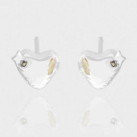 Irregular Crystal Heart Stud Earrings, 925 Sterling Silver