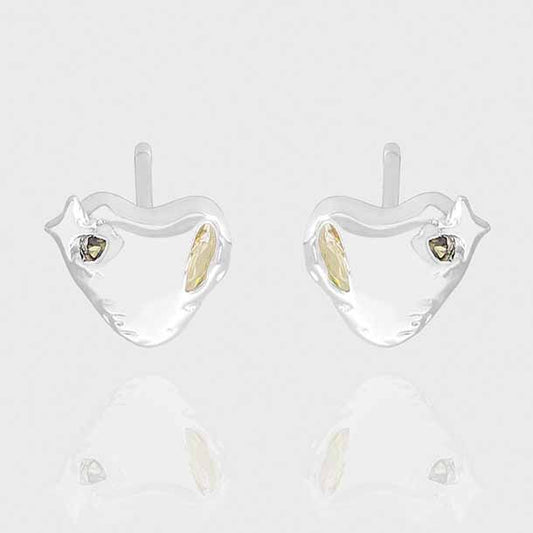 Irregular CZ Heart Stud Earrings, 925 Sterling Silver