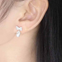 Oval Natural Pearl Bow-Knot Sterling Silver Drop Earrings