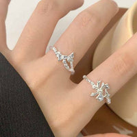 Irregular Butterfly Bow Knot Sterling Silver Adjustable Ring