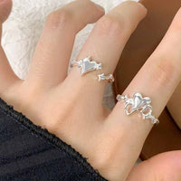 Irregular Heart and Star Adjustable 925 Sterling Silver Ring