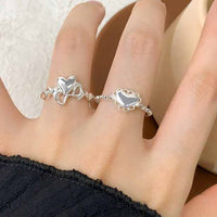 Irregular Heart and Star Adjustable 925 Sterling Silver Ring