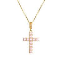 Pink Crystal Cross Necklace, 925 Sterling Silver