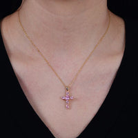 Pink Crystal Cross Necklace in 925 Sterling Silver