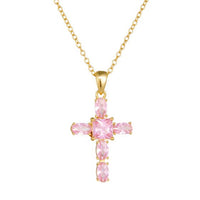Pink Crystal Cross Necklace in 925 Sterling Silver