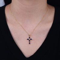 Blue Oval Cross Crystal Necklace in 925 Sterling Silver