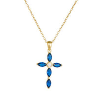 Blue Oval Cross Crystal Necklace in 925 Sterling Silver