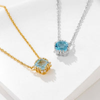 Radiant Blue Natural Topaz Necklace in 925 Sterling Silver