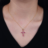 Rose Red Crystal Cross Necklace in 925 Sterling Silver