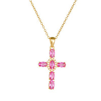 Rose Red Crystal Cross Necklace in 925 Sterling Silver