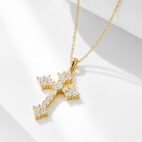 Micro-Setting White Crystal Cross Necklace in 925 Sterling Silver